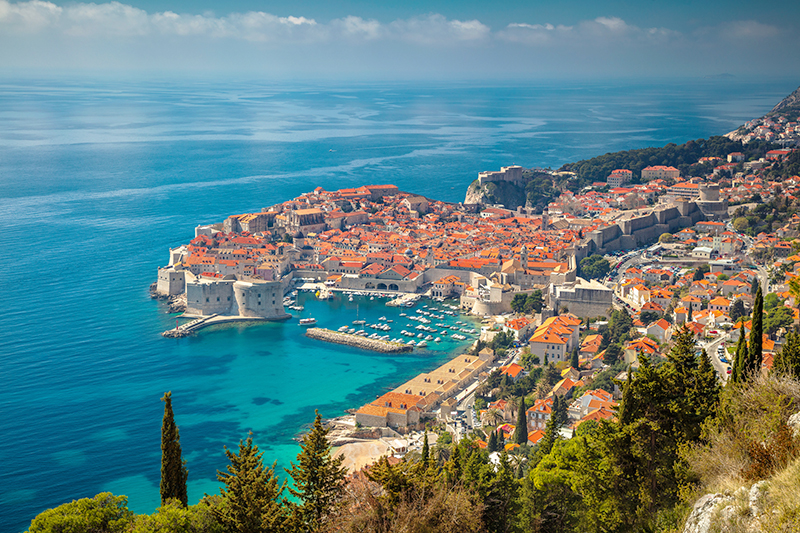 Dubrovnik, Croatia with red roofs and coastline