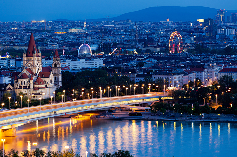 Romantic view of Vienna cityscape at night