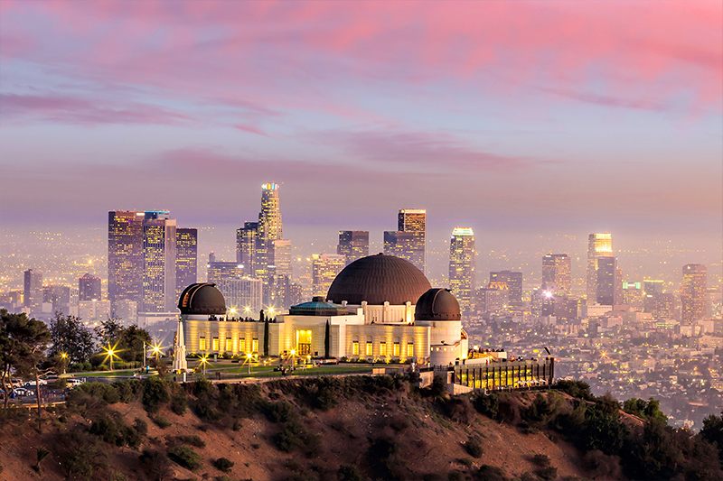 Romantic view of the LA Observatory at sunset