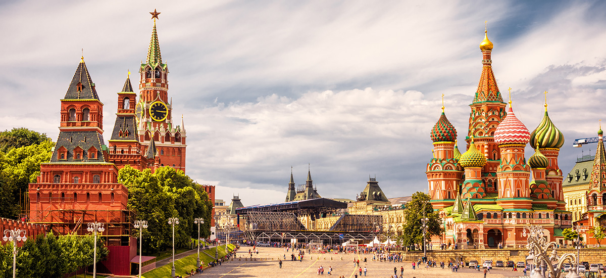 Moscow Kremlin and of St Basil's Cathedral on Red Square, Moscow, Russia