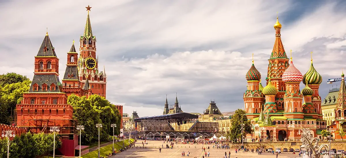 Moscow Kremlin and of St Basil's Cathedral on Red Square, Moscow, Russia